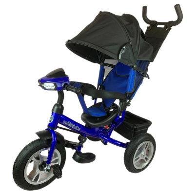 Велосипед трёхколесный с ручкой Солнце для малышей Рыжий кот ВЛ-0690 синий 1